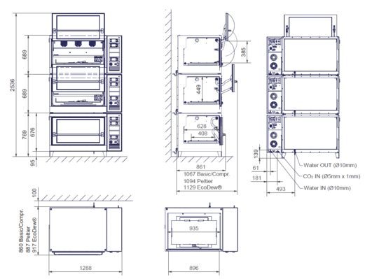 ISF1-Z stacked dimensions (in mm)