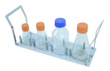 Pin-clamps for Erlenmeyer flasks and Schott laboratory bottles