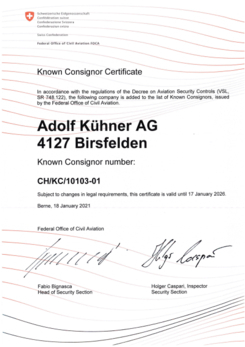Known Consignor Certificate